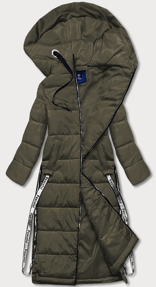 DŁUGA KURTKA PUCHOWA DAMSKA KHAKI (AG3-3038) - Ann Gissy