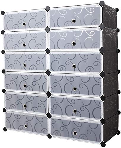 Meerveil Przenośne stojaki do przechowywania butów, plastikowe półki, szafka na buty, oszczędność miejsca, półki na buty, kapcie (2 x 6-poziomowe), czarne