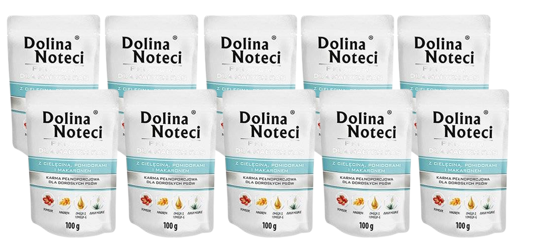 Dolina Noteci PREMIUM dla psów małych ras z cielęciną pomidorami i makaronem 10x100 g