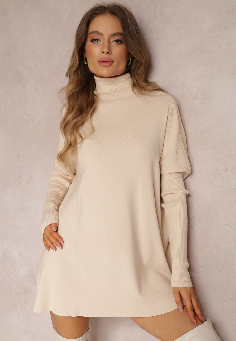 Jasnobeżowy Golf Dzianinowy z Długim Rękawem Halaian