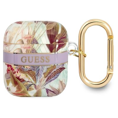 Etui Guess do AirPods cover fioletowy/purple Flower Strap Collection