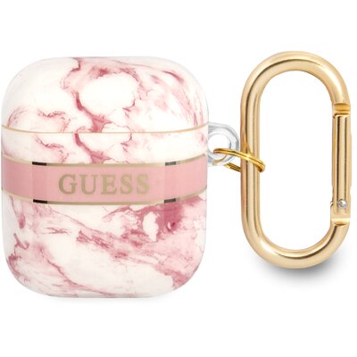 Etui Guess do AirPods cover różowy/pink Marble Strap Collection