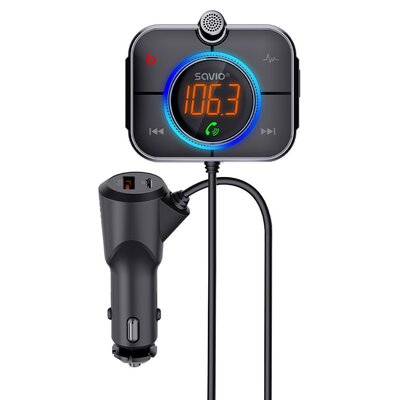 SAVIO TR-14 TRANSMITER SAMOCHODOWY FM Z BLUETOOTH I ŁADOWARKĄ,QUICK CHARGE 3.0 I POWER DELIVERY, RED. SZUMÓW