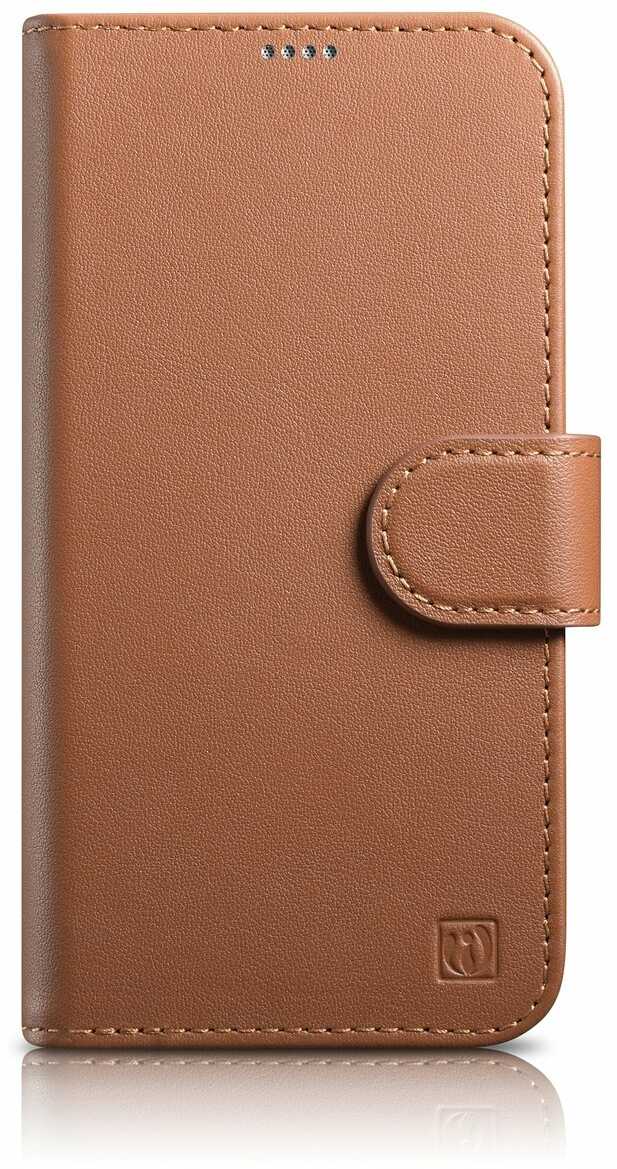 iCarer Wallet Case 2in1 etui iPhone 14 skórzany pokrowiec z klapką Anti-RFID brązowy (WMI14220725-BN)