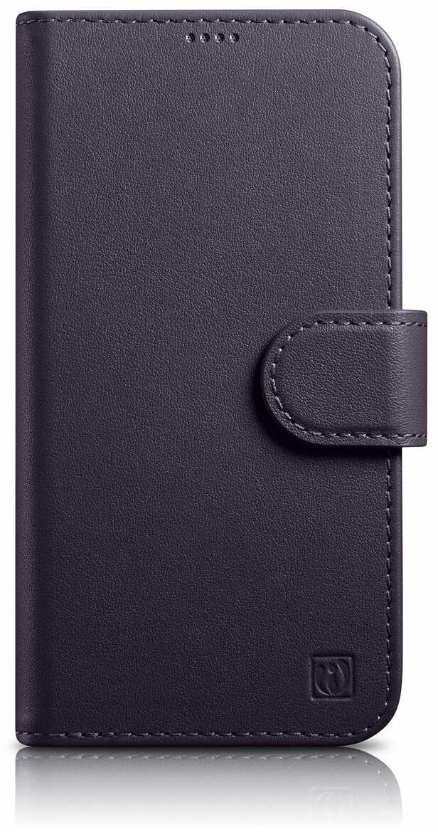 iCarer Wallet Case 2in1 etui iPhone 14 Plus skórzany pokrowiec z klapką Anti-RFID ciemnofioletowy (WMI14220727-DP)