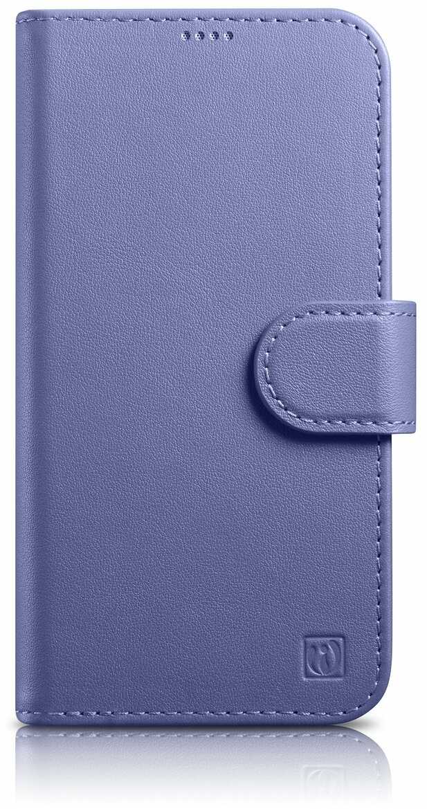 iCarer Wallet Case 2in1 etui iPhone 14 Plus skórzany pokrowiec z klapką Anti-RFID jasnofioletowy (WMI14220727-LP)