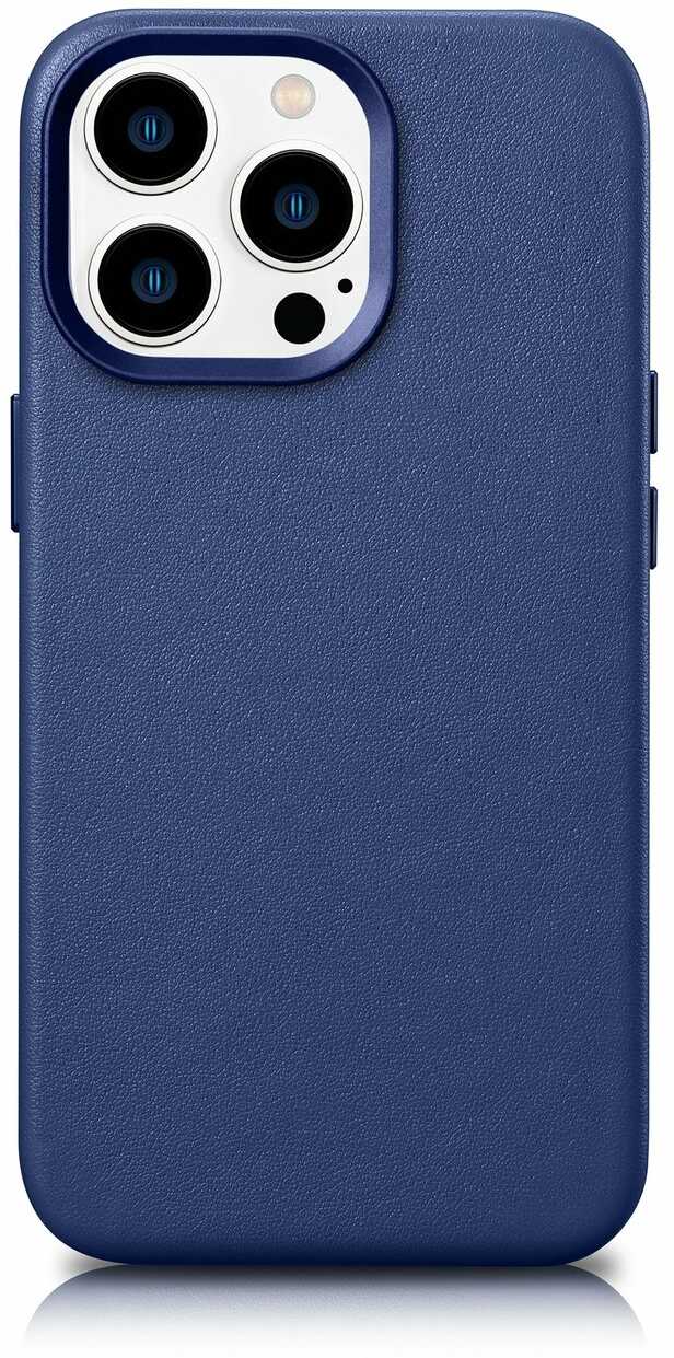 iCarer Case Leather pokrowiec etui z naturalnej skóry do iPhone 14 Pro Max niebieski (WMI14220708-BU) (kompatybilne z MagSafe)