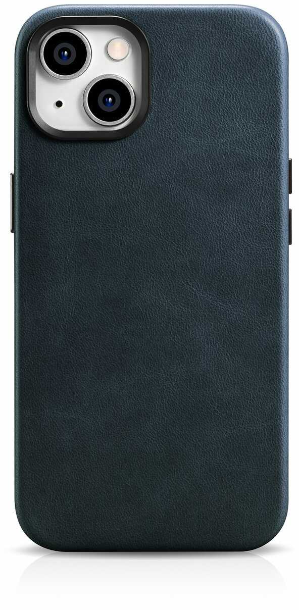 iCarer Oil Wax Premium Leather Case skórzane etui iPhone 14 magnetyczne z MagSafe ciemnoniebieski (WMI14220701-BU)