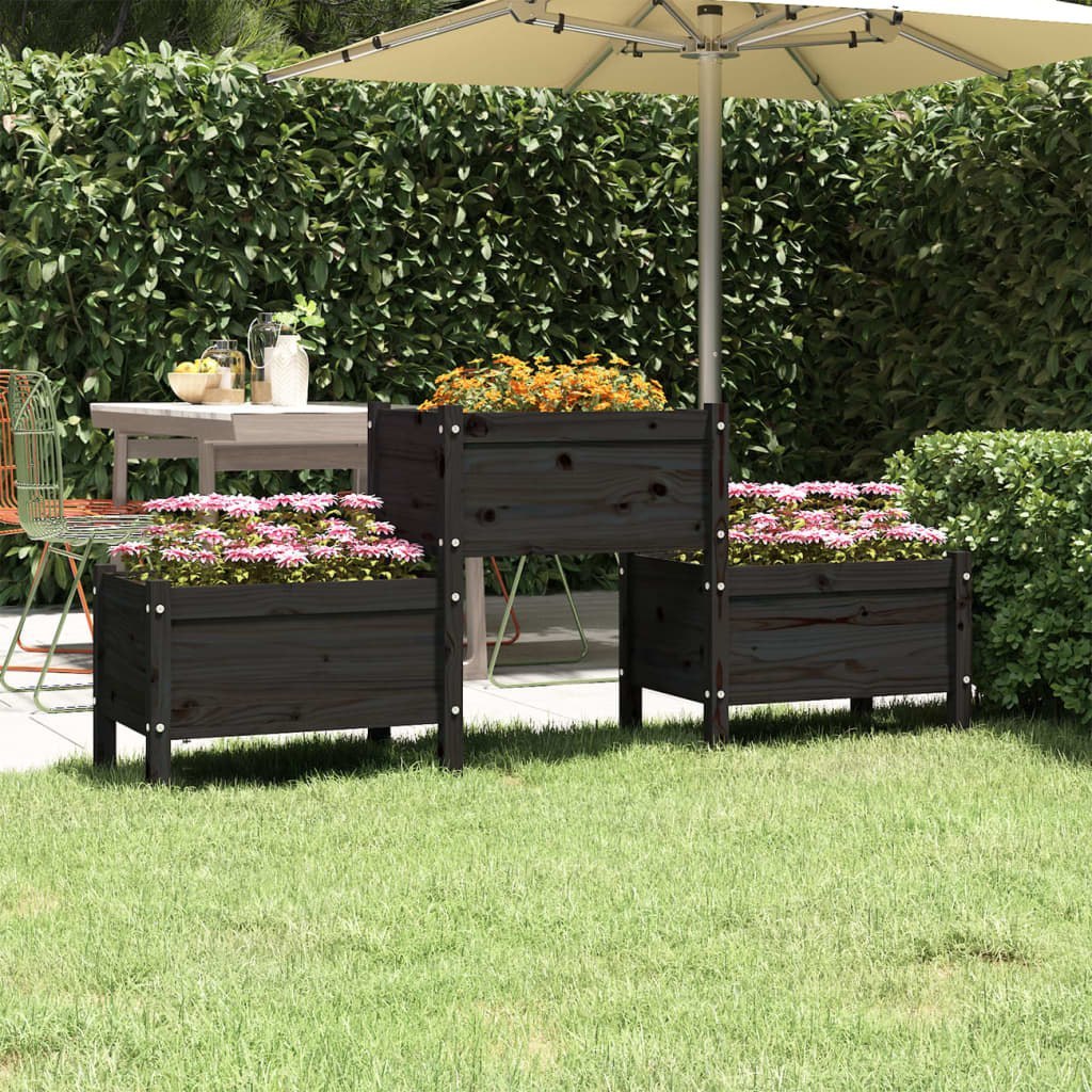 vidaXL Donica, czarna, 178,5x44x75 cm, lite drewno sosnowe
