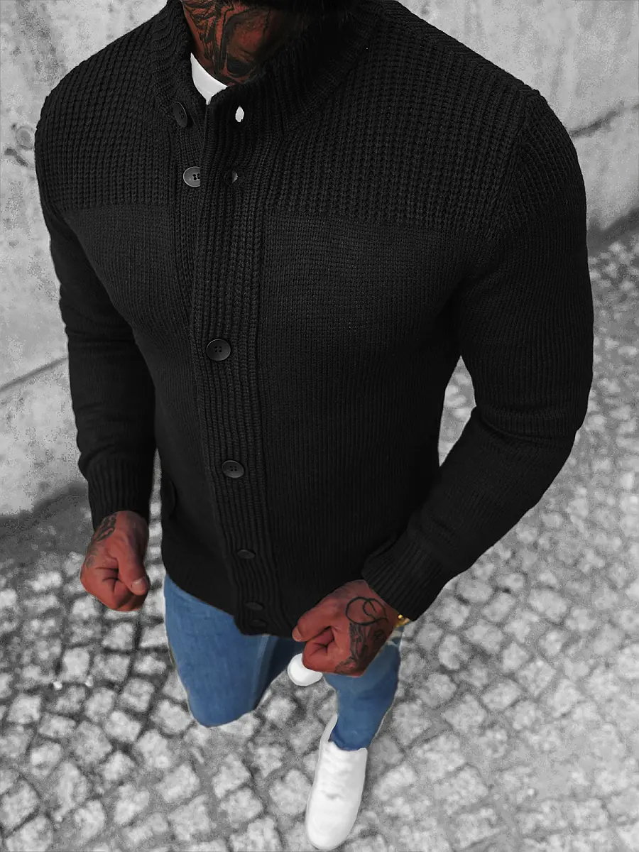 Sweter męski kardigan czarny OZONEE NB/MM6011/4 - Ozonee