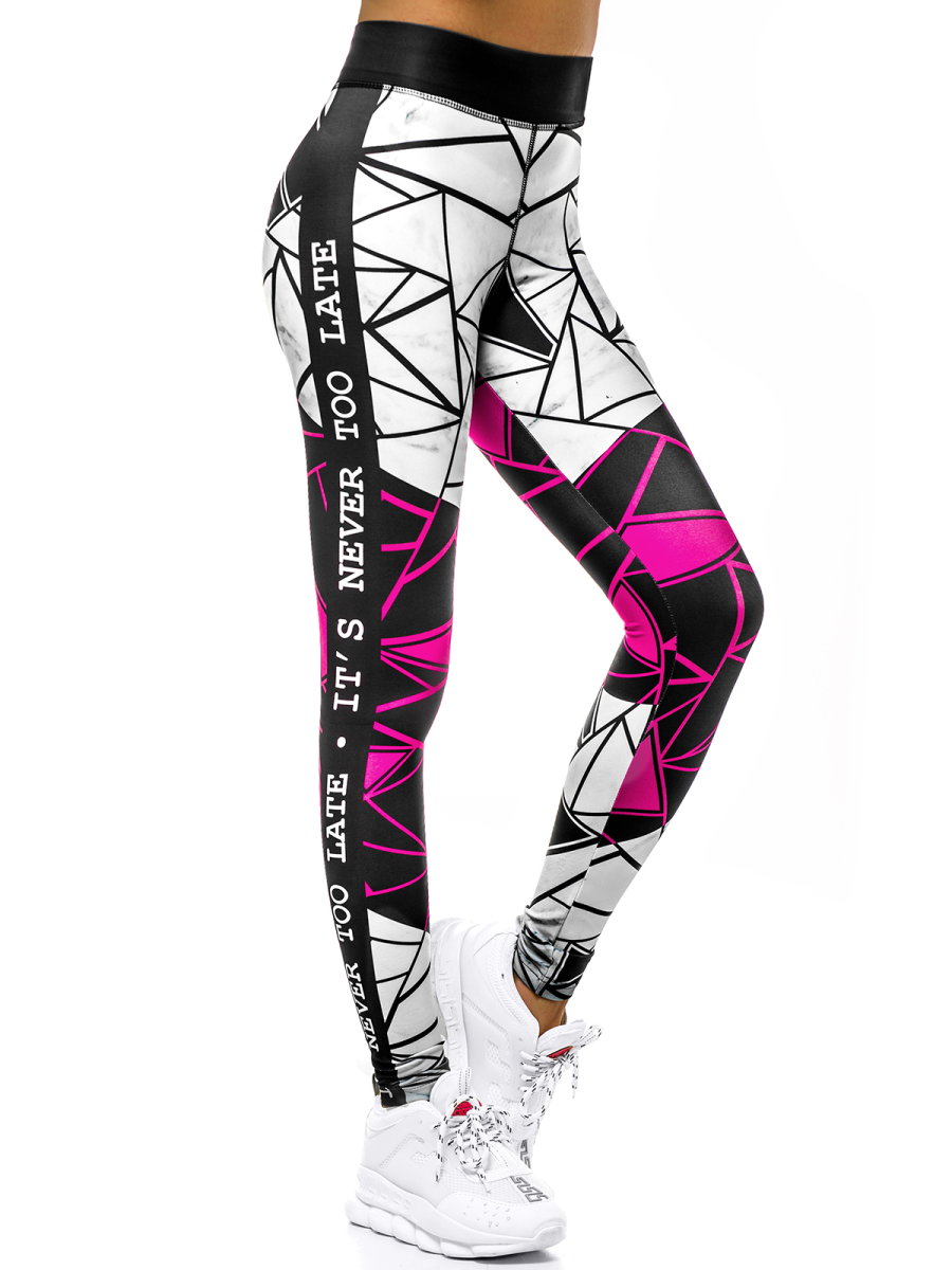 Legginsy damskie czarno-różowe OZONEE O/20432 - Ozonee