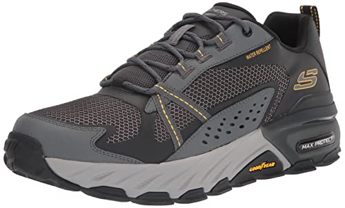 Skechers Męskie buty trekkingowe Max Protect, Czarna skóra syntetyczna Mesh Charcoal Trim, 41.5 EU