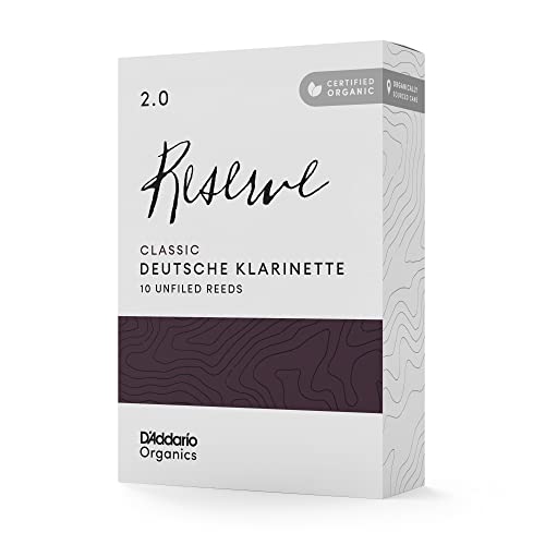 D'Addario Organic Reserve Classic German Clarinet Reeds – Stroiki do klarnetu – Pierwsza i jedyna organiczna trzcina – siła 2,0, 10 sztuk
