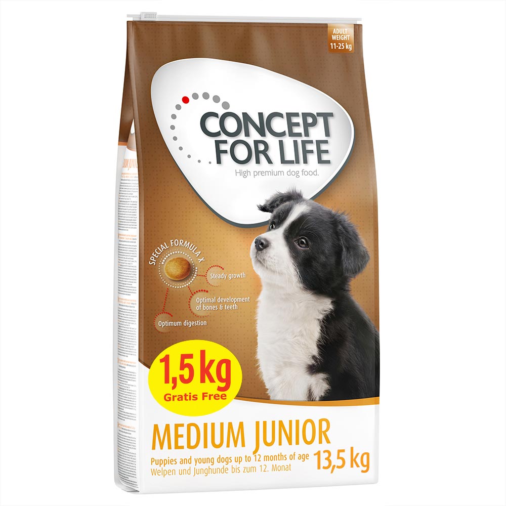 12 + 1,5 kg gratis! 13,5 kg Concept for Life dla psów - Medium Junior (12 + 1,5 kg)
