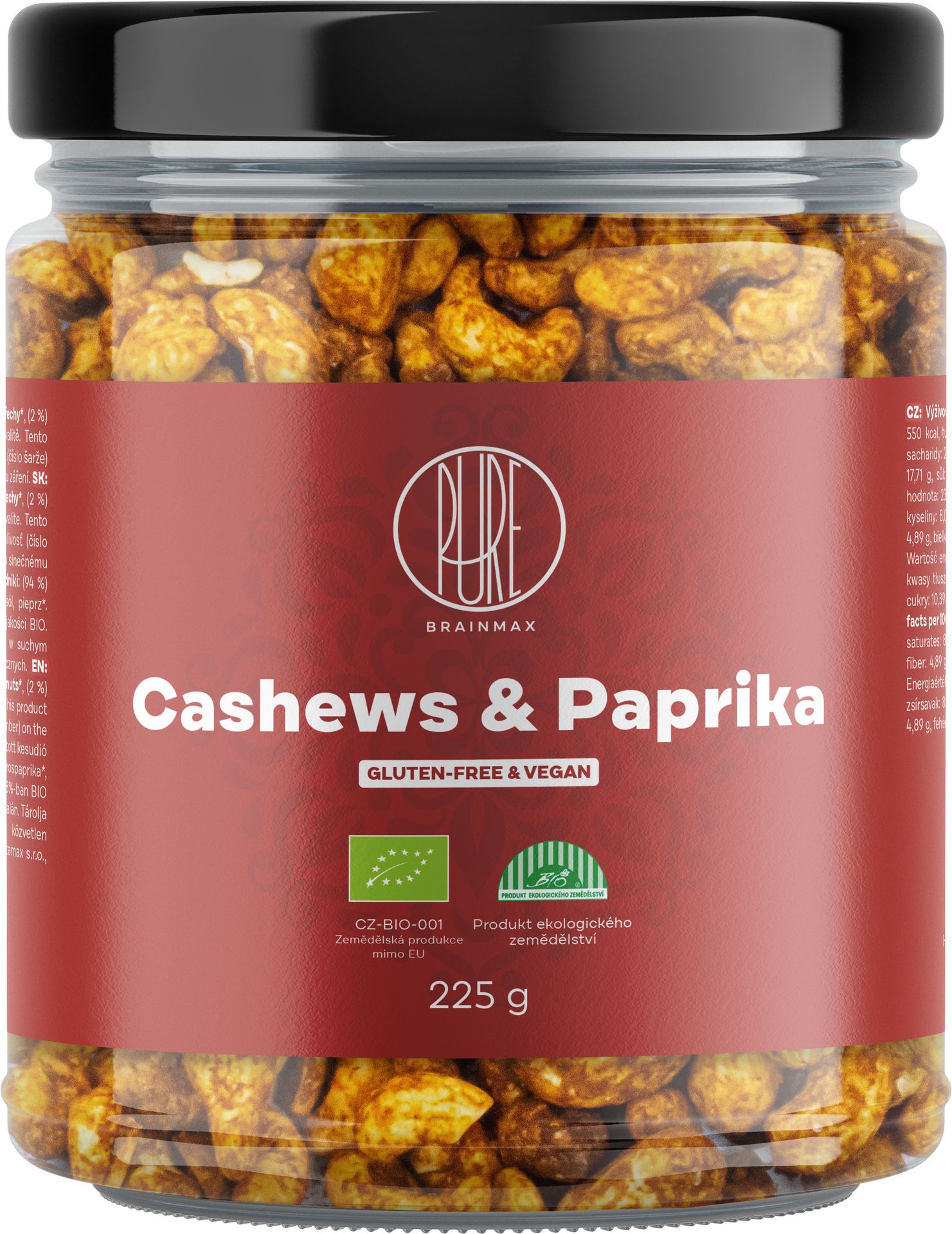 BrainMax Czyste orzechy nerkowca i czerwona papryka, BIO orzechy nerkowca i papryka, 225 g