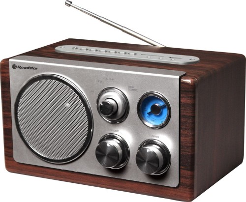 Roadstar HRA-1345 radio retro z radia FM i MW tuner (USB, czytnik kart SD, wejście AUX-IN, antena teleskopowa), brązowy/srebrny HRA-1345US/WD