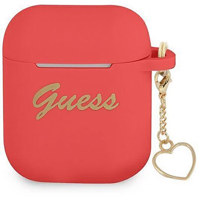 Etui Guess do AirPods cover czerwony/red Silicone Charm Heart Collection