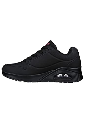 Skechers Damskie trampki UNO, czarne i wielokolorowe serce nadruk Duraleather/Bla, 3 UK, Czarny i wiele serc nadruk Duraleather Bla, 36 EU