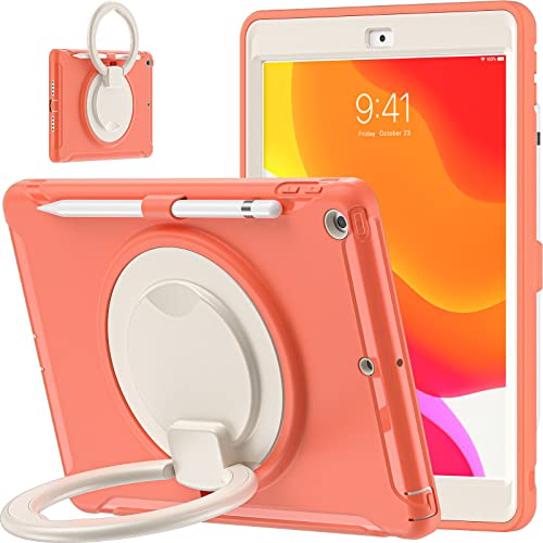 Pomarańczowe etui na iPad 2019 2020 2021 10,2 cala iPad generacji 9/8/7 płaskie etui ochronne z tuleją na długopis 360° ręczna podpórka obrotowa trzy dowody
