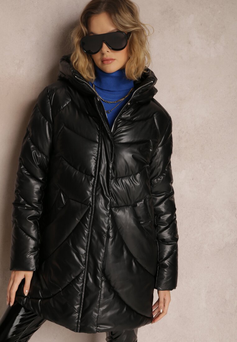 Czarna Kurtka Pikowana z Kapturem Greentry