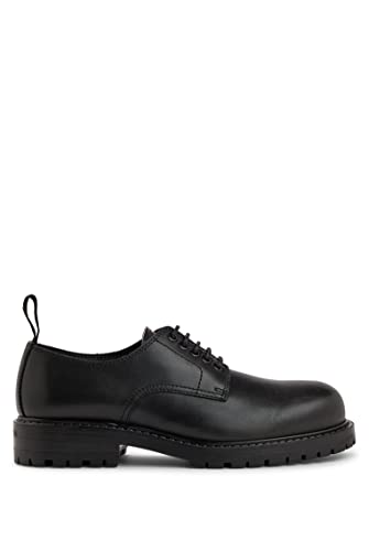 HUGO Męskie buty sznurowane Newron Derb ze skóry z profilowanymi podeszwami z gumy, czarny (Black1), 45 EU