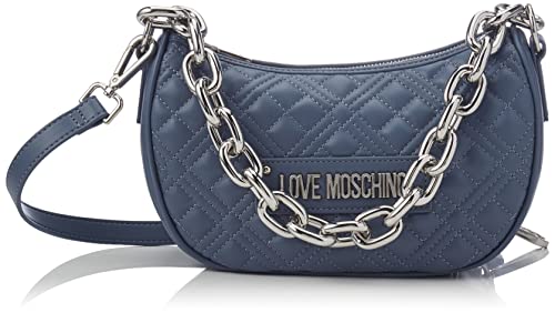 Love Moschino Damska torba na ramię Borsa gruba pikowana z łańcuszkiem niebieska denim, 16 x 26 x 11