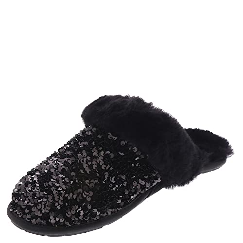 UGG Damskie kapcie W Scuffette II grube cekiny, czarne, 3 UK