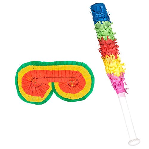 Boland 30903 - Zestaw pinata, opaska na oczy i pałeczka, długość pałeczki 43 cm, przyjęcie urodzinowe dla dzieci, zabawa urodzinowa, niespodzianka, akcesorium do pinaty