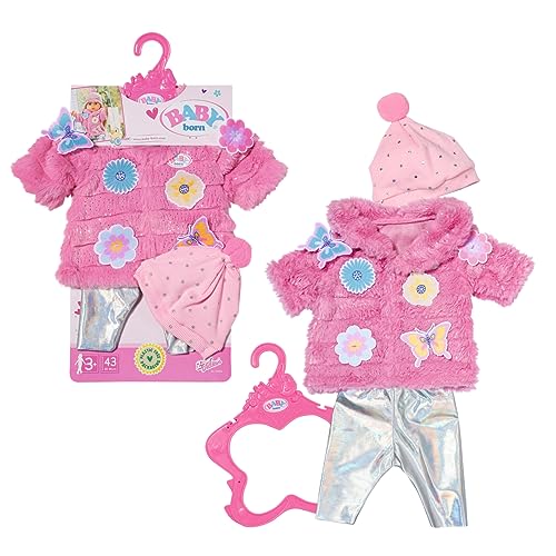 BABY born 833834 - Miękki różowy płaszcz z legginsami i czapką dla lalek 43 cm - Lalka nie wchodzi w zakres dostawy - Odpowiedni dla dzieci w wieku 3 lat +
