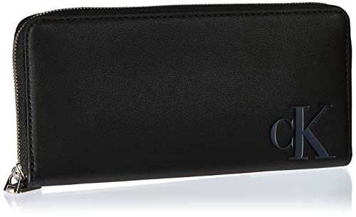 Calvin Klein Jeans Damski zamek błyskawiczny dookoła + klips KEYFOB dwustronny portfel, czarny, jeden rozmiar