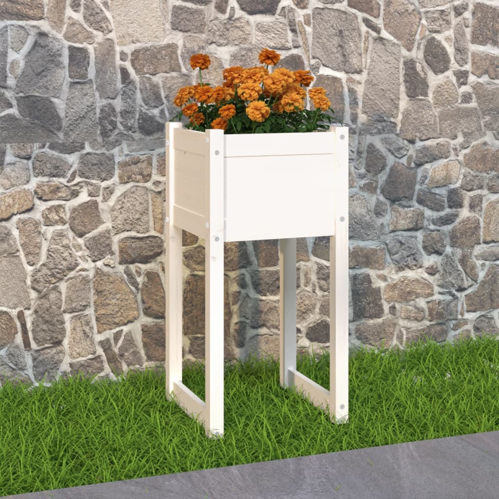 vidaXL Donica, biała, 40x40x81 cm, lite drewno sosnowe