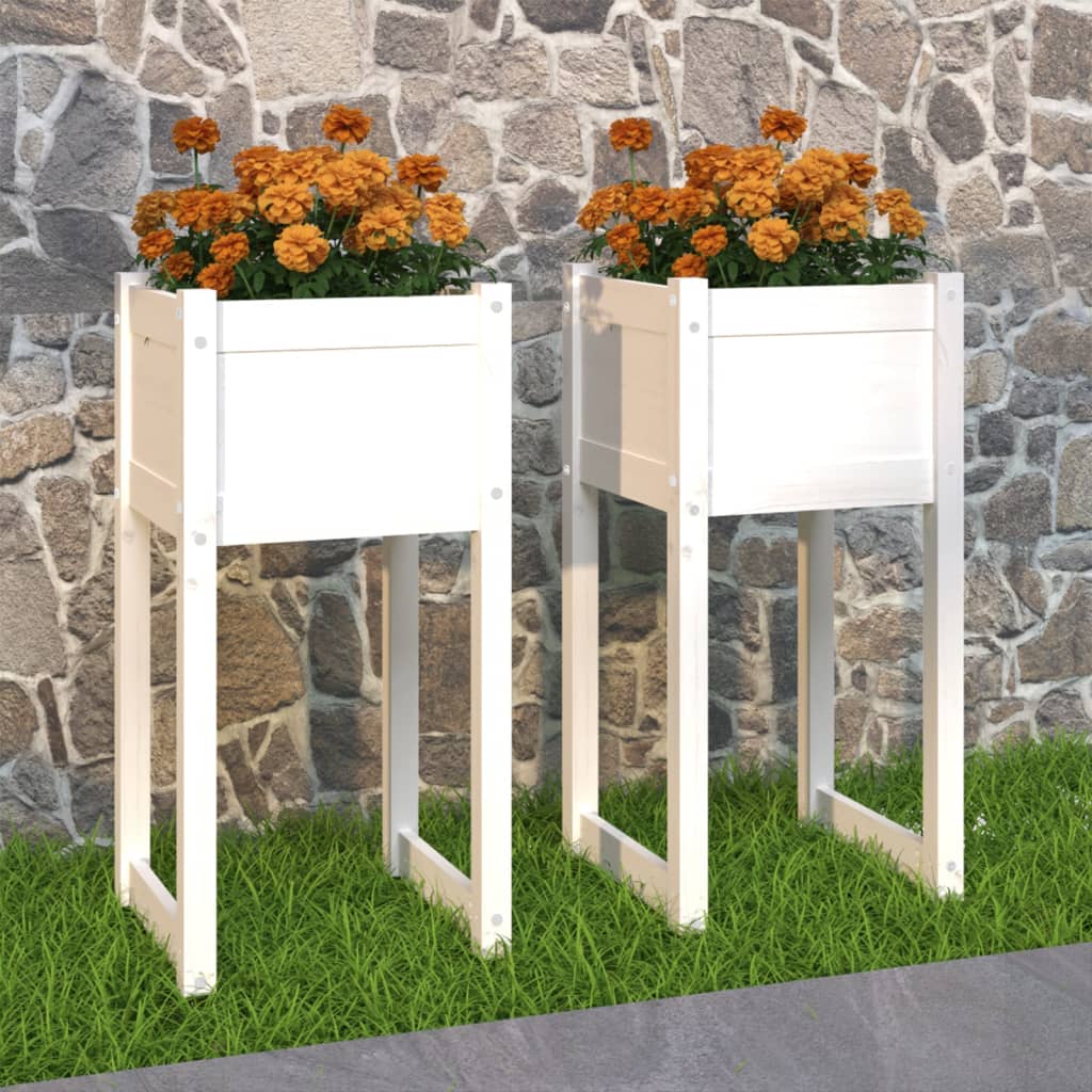 vidaXL Donice, 2 szt., białe, 40x40x81 cm, lite drewno sosnowe