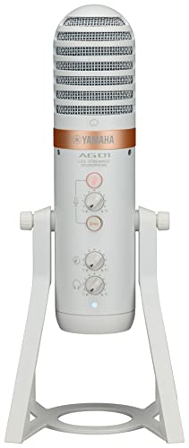 Yamaha AG01 Mikrofon pojemnościowy USB do transmisji na żywo, nagrywania i odtwarzania dźwięku o wysokiej rozdzielczości, dla Windows, Mac, iOS i Android, Biały