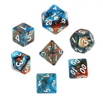 Komplet kości RPG - Dwukolorowe - Pomarańczowo-niebieskie Rebel