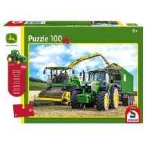 Schmidt Spiele Puzzle 56315 John Deere 6195M i rozdrabniacz 8500i, 100 części puzzle dziecięce z traktorem Siku, kolorowe