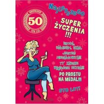 Stamp Karnet na 50 urodziny. Humorystyczny, różowy