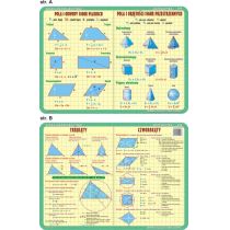 Nieprzypisany Podkładka edukacyjna Pola i obwody figur płaskich i przestrzennych trójkąty czworokąty VISA002