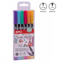 Kids Apli Apli Markery Dwustronne Brush Marker Apli - 6 Kolorów Pastelowych
