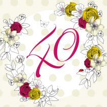 Karnet Swarovski kwadrat Urodziny 40 kwiaty Clear Creations