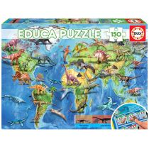 Puzzle 150 el. Mapa świata dla dzieci. Dinozaury Educa