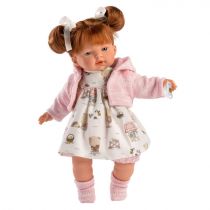Llorens 1033138 Lalka Lea z czerwonymi włosami i niebieskimi oczami, lalka niemowlęca z miękkim ciałem, w zestawie smoczek, 33 cm 1033138