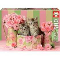 Educa Borras 17960 500 kotek z różami puzzle, wielokolorowy