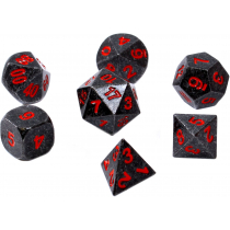 Rebel-kości Rpg Komplet kości RPG. Metal. Czarna stal z czerwonymi numerami