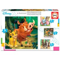 Educa Borras Borras - 4 progressive Puzzless Disney Animals, Dumbo+Bambi+Lion King+Jungle Book Puzzle (18104) 18104