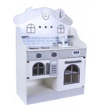 Drewniana kuchnia ze światłem i akcesoriami szara Domek