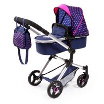 Bayer Design 18454AA Kombi wózek dla lalek Neo Vario z torbą do przewijania i koszykiem na zakupy, możliwość przekształcenia w samochód sportowy, z regulacją wysokości, nowoczesny, niebieski z jednoro