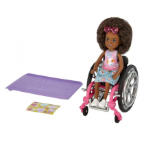 Lalka Barbie Chelsea na wózku brązowe włosy HGP29 Mattel