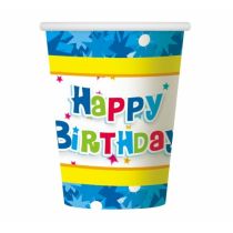 GO Kubeczki papierowe Happy Birthday Niebieskie - 270 ml - 6 szt. PF-KHBN