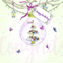 Karnet Swarovski kwadrat Urodziny tort żarówka Clear Creations