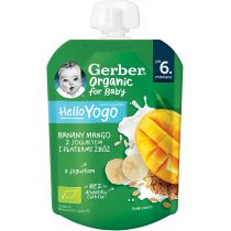 Gerber Organic Deser w tubce banany, jagody z jogurtem i płatkami zbóż po 6. miesiącu 80 g Bio